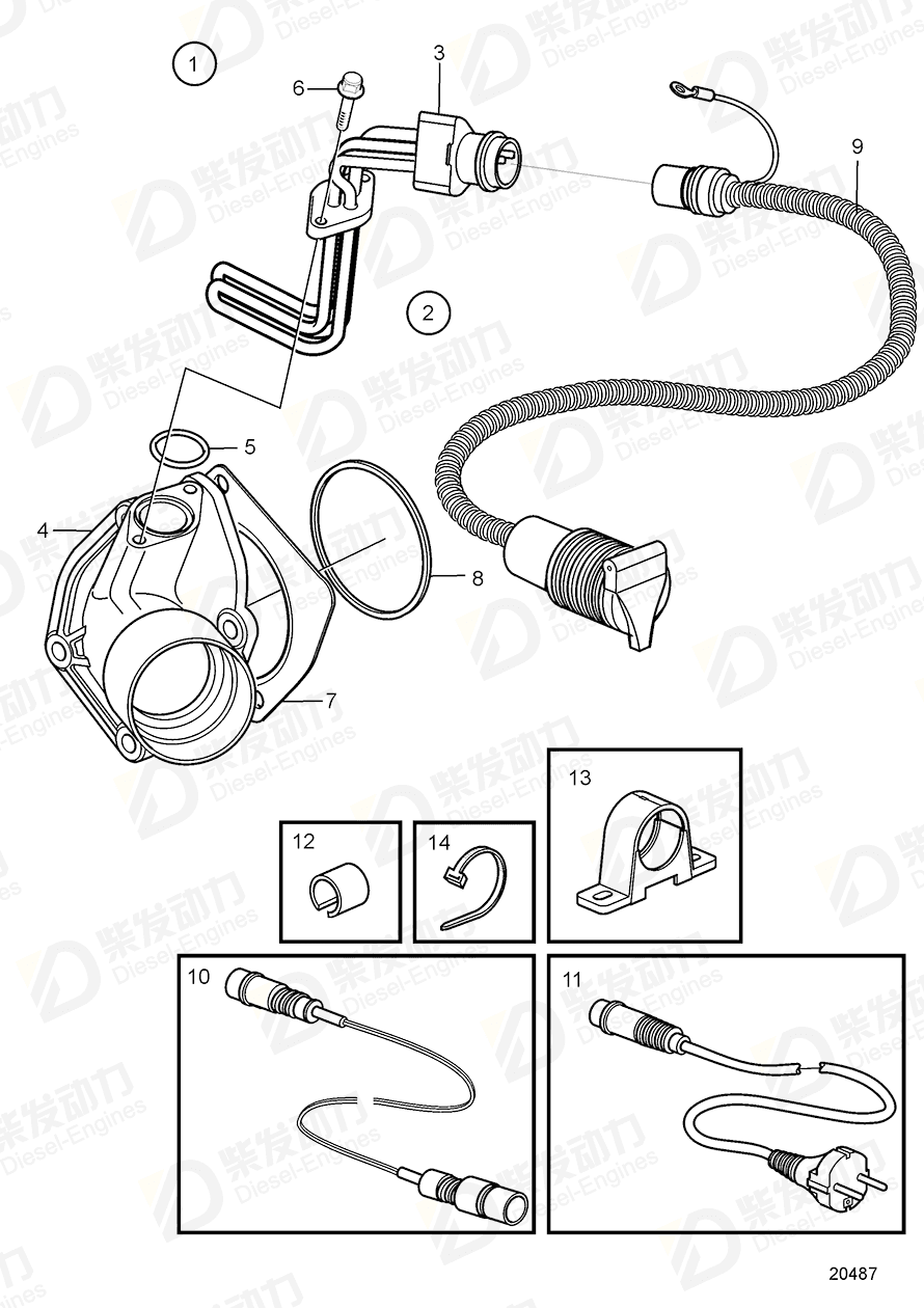 VOLVO Engine heater kit, Set 3831171 Drawing